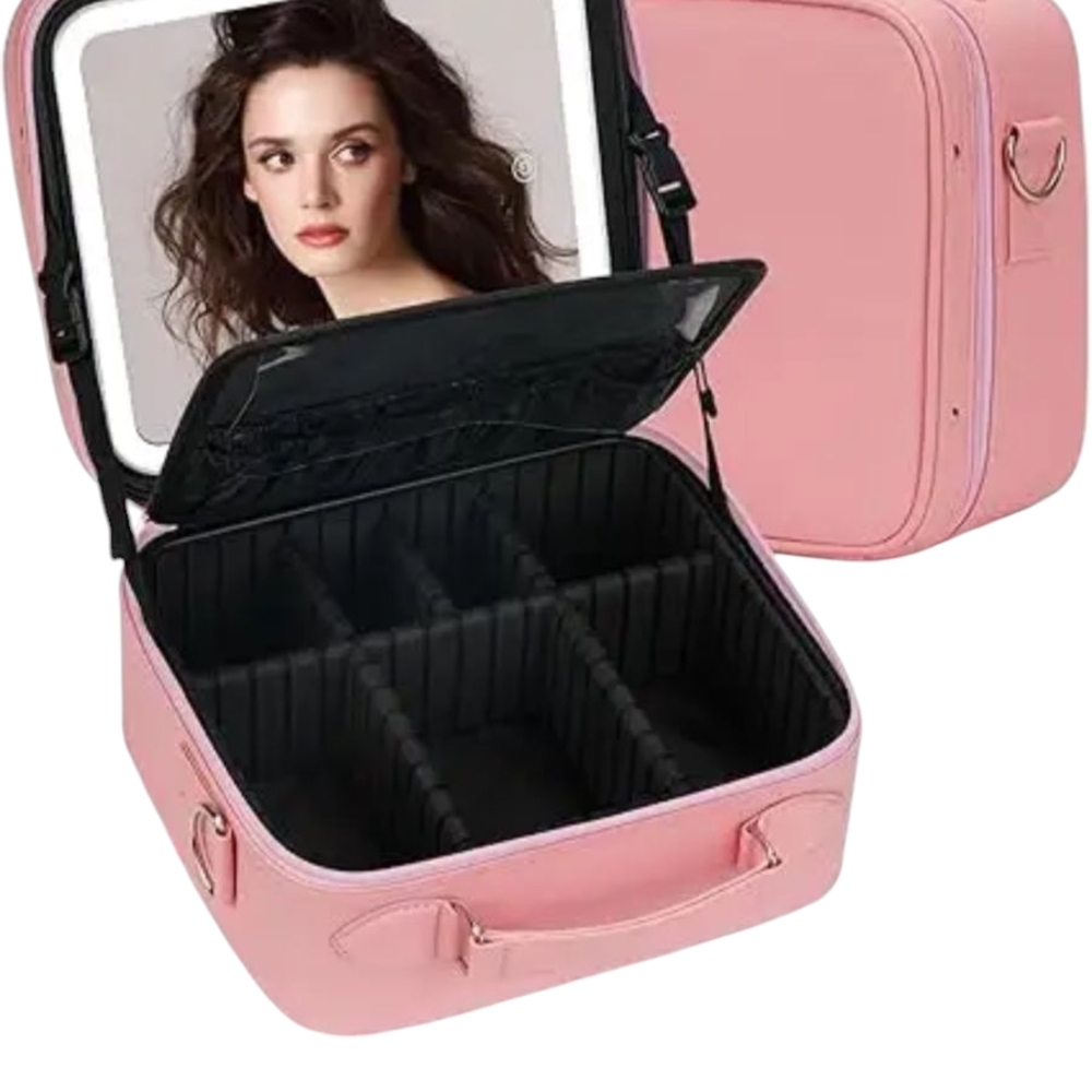 Travel Makeup Bag with LED Lighted Make up Case with Mirror Cosmetic  Organizer